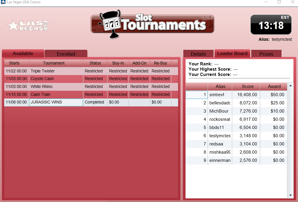 free slot tournament results
